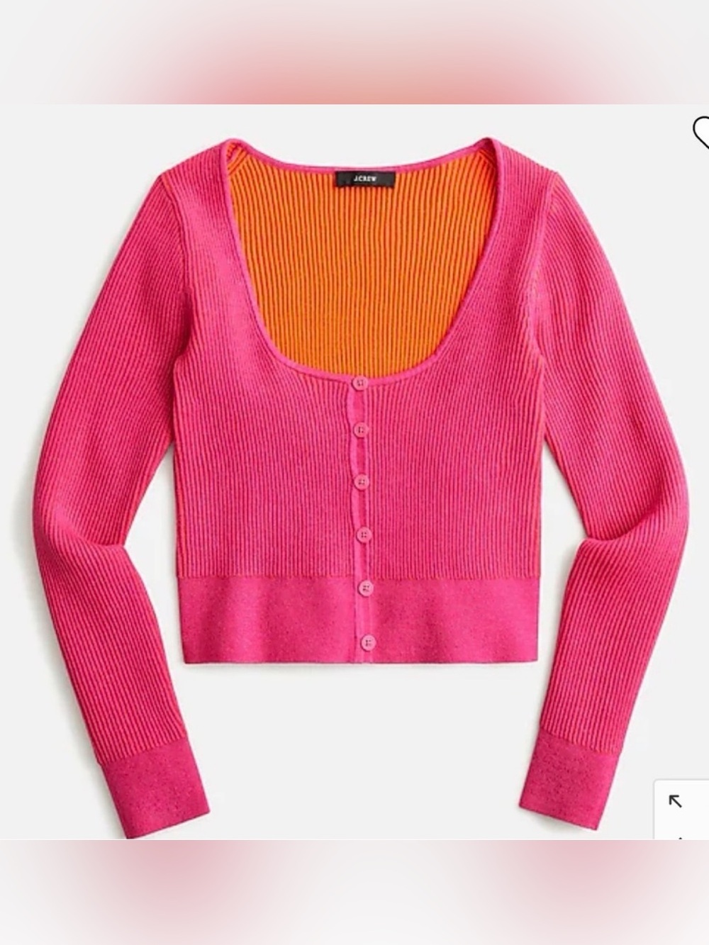 J.Crew Pink Orange Ribbed Scoop Neck Button Front Cropped Sweater Cardigan S